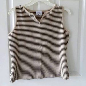 Loft Misses Tan Black Stripe Sleeve Shirt Large